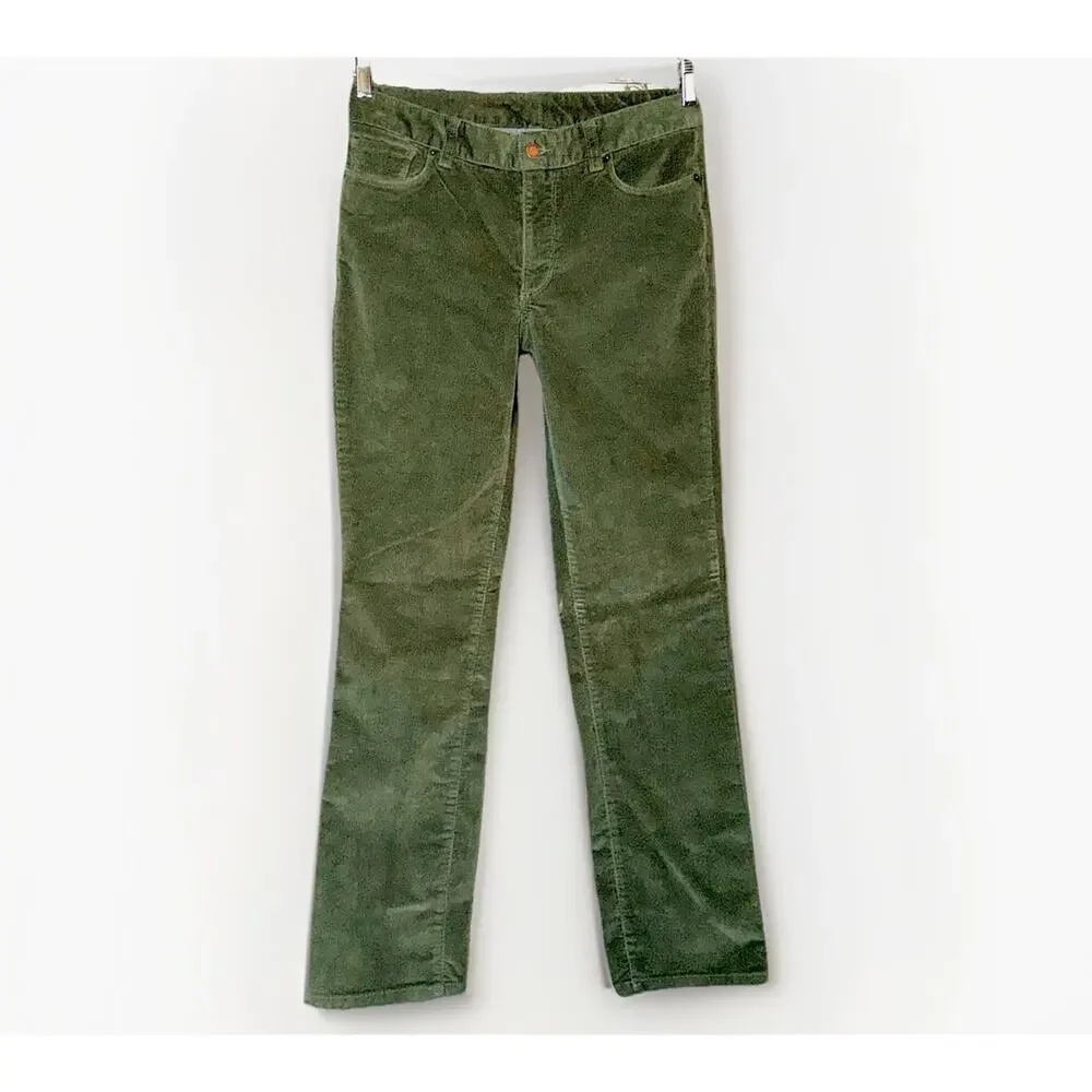 LL Bean Womens 6 Favorite Fit Stretch Corduroy Pants Olive Sage Green Flat Front